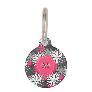 Médaillon Pour Animaux Motif floral de beau monogramme à la mode girly
