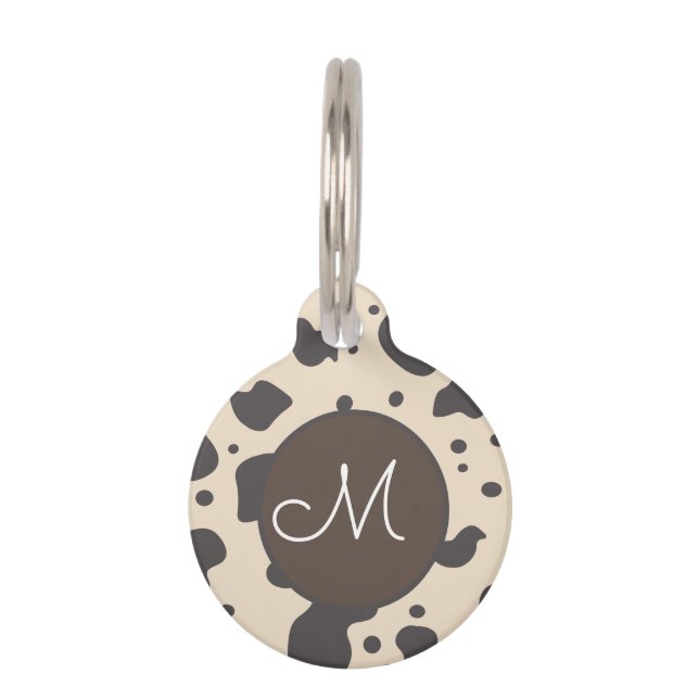 Médaillon Pour Animaux Motif Impression Vache Beige Patte   (Devant)