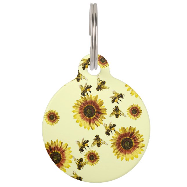 Médaillon Pour Animaux Motif jaune d'été de tournesols et d'abeilles de (Dos)