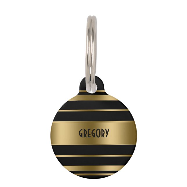 Médaillon Pour Animaux Motif Monogramme Gold & Black Stripes (Devant)