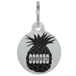 Médaillon Pour Animaux Motif noir et blanc classique d'ananas