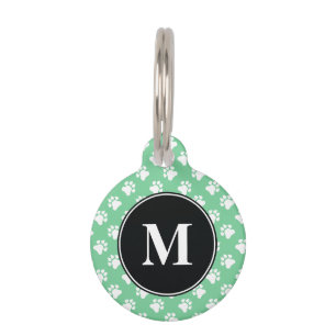 Médaillon Pour Animaux Motif Pattes de Chien Monogramme Noir et Vert Ment