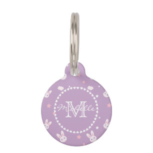 Médaillon Pour Animaux Motif pourpre en pastel de lapin rose Girly mignon