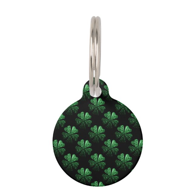 Médaillon Pour Animaux Motif Shamrock brillant vert foncé sur noir (Devant)