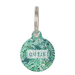 Médaillon Pour Animaux Motif tropical de Monstera de vert de VIBRAPHONE