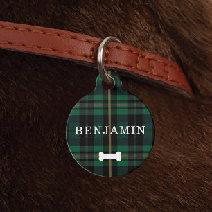 Médaillon Pour Animaux Motif vert de la forêt canne plat os et monogramme