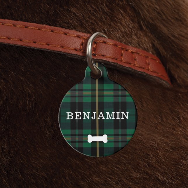 Médaillon Pour Animaux Motif vert de la forêt canne plat os et monogramme (Créateur téléchargé)