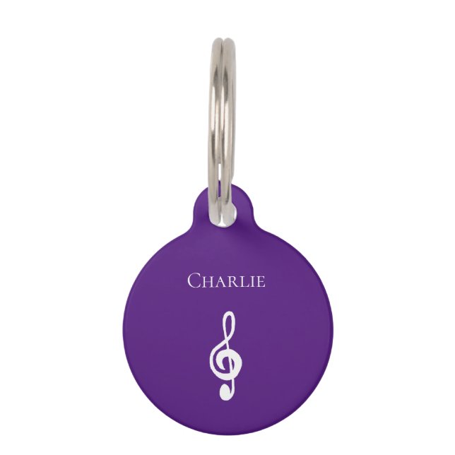 Médaillon Pour Animaux Musical Treble Clef mignon violet (Devant)