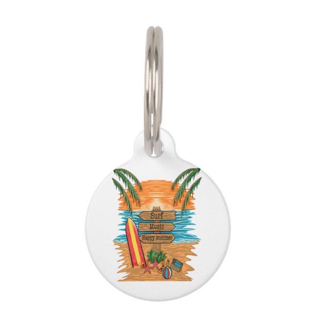 Médaillon Pour Animaux musique de surf été heureux (Devant)