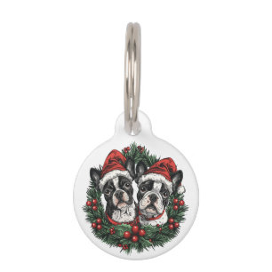 Médaillon Pour Animaux Noël Boston Terrier Chiens de vacances Wreath