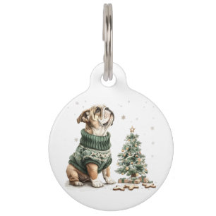 Médaillon Pour Animaux Noël Bulldog anglais Sapin de Noël