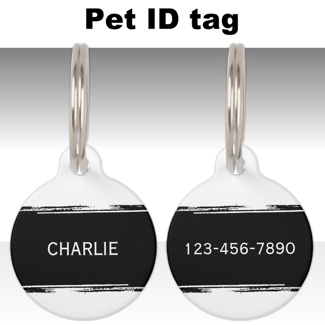 Médaillon Pour Animaux Noir blanc ajouter un nom et un numéro de contact (Créateur téléchargé)