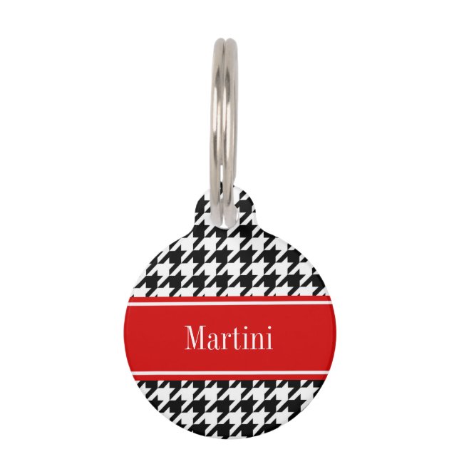 Médaillon Pour Animaux Noir Blanc Cane Noir Rouge Monogramme Nom (Devant)