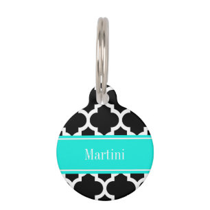 Médaillon Pour Animaux Noir Blanc Marocain #5 Brt Nom Aqua Monogramme