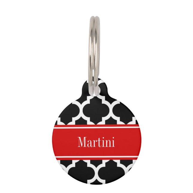 Médaillon Pour Animaux Noir Blanc Marocain #5 Nom Monogramme Rouge (Devant)
