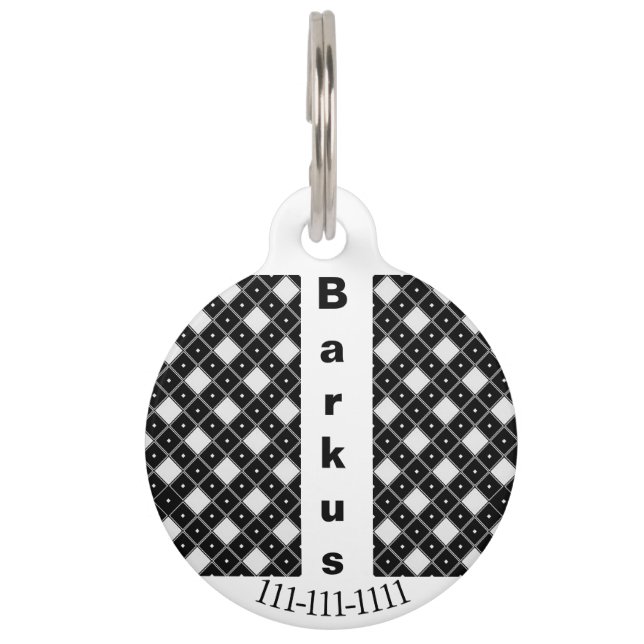 Médaillon Pour Animaux Noir et blanc Double forme de diamant (Devant)