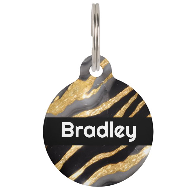 Médaillon Pour Animaux Noir personnalisé et or Faux (Devant)