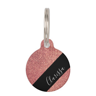 Médaillon Pour Animaux Noir rose de parties scintillantes d'or de poussin