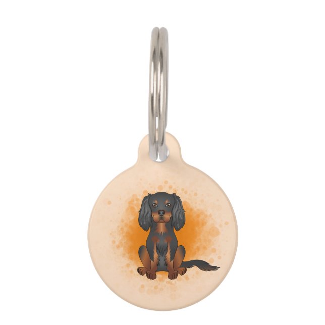 Médaillon Pour Animaux Noir & Tan Cavalier King Charles Chien sur Orange (Devant)