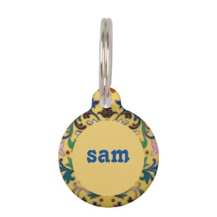 Médaillon Pour Animaux Nom botanique floral rétro vintage jaune