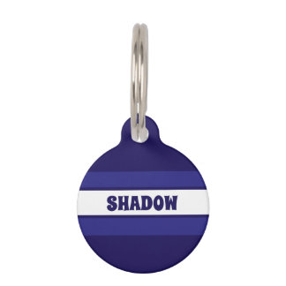 Médaillon Pour Animaux Nom de chien simple et mignon rayé bleu petit
