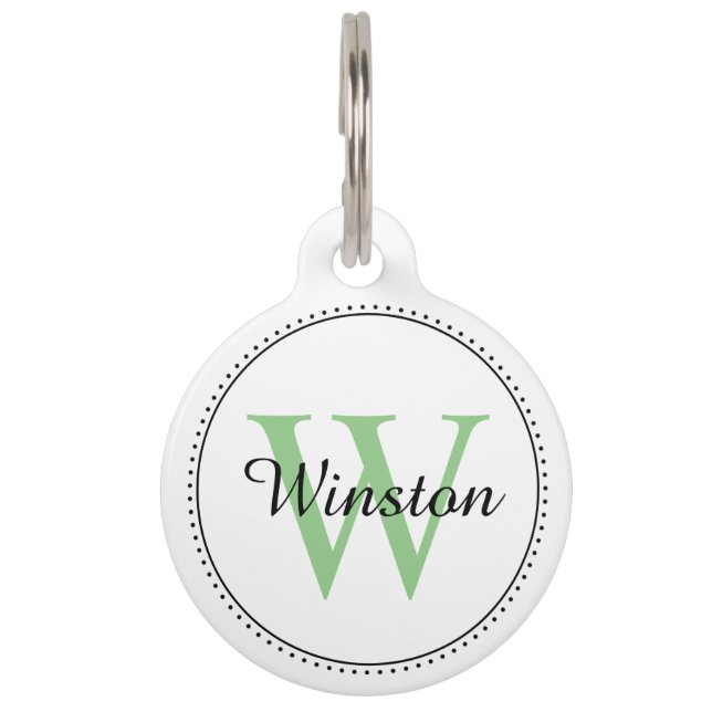 Médaillon Pour Animaux Nom de compagnie personnalisé Monogramme vert Blan (Devant)