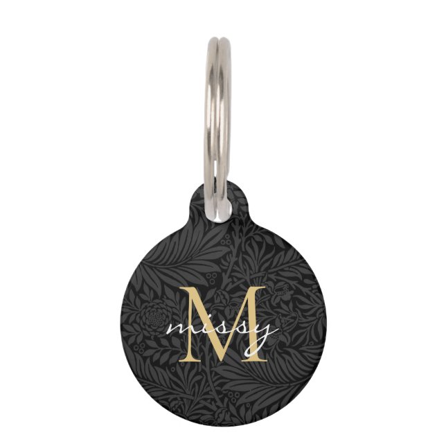 Médaillon Pour Animaux Nom de compagnie personnalisé noir botanique or sc (Devant)