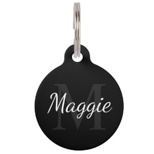 Médaillon Pour Animaux Nom de l'animal de compagnie noir et monogramme av