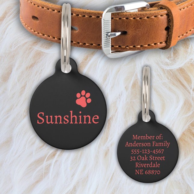 Médaillon Pour Animaux Nom de l'animal personnalisé & Adresse (rouge) (Créateur téléchargé)