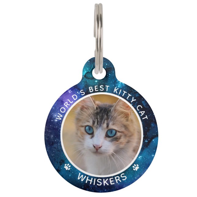 Médaillon Pour Animaux Nom de photo de chat mignon Empreintes de pattes E (Devant)