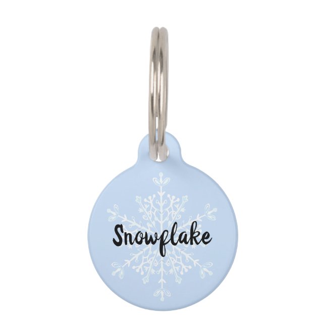 Médaillon Pour Animaux nom d'hiver bleu flocon de neige (Devant)