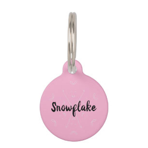 Médaillon Pour Animaux Nom d'hiver rose en flocon de neige
