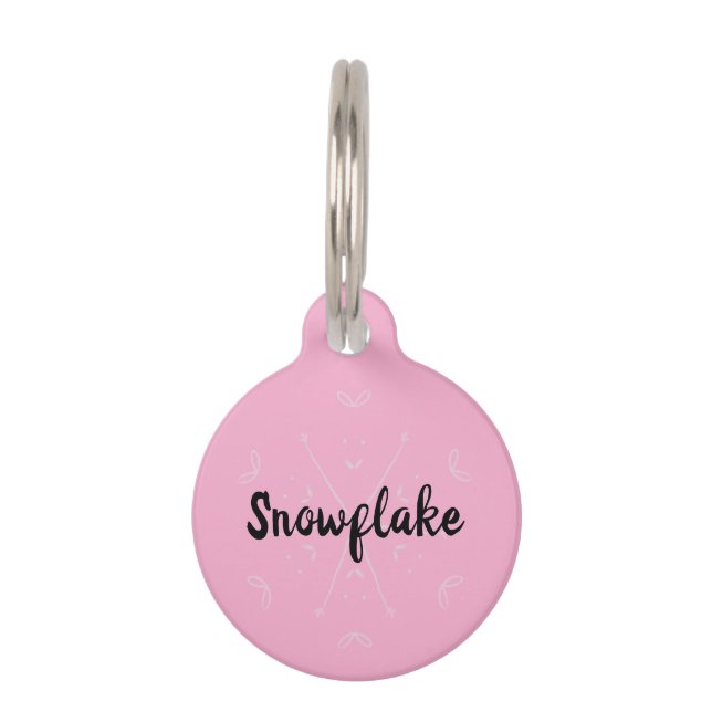 Médaillon Pour Animaux Nom d'hiver rose en flocon de neige (Devant)