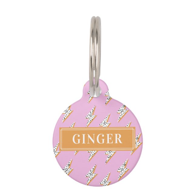 Médaillon Pour Animaux Nom du chien personnalisé Boulon de foudre rose (Devant)