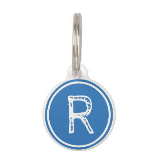 Médaillon Pour Animaux Nom du monogramme Cercle blanc bleu