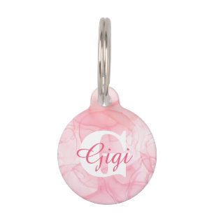 Médaillon Pour Animaux Nom du monogramme en marbre rose