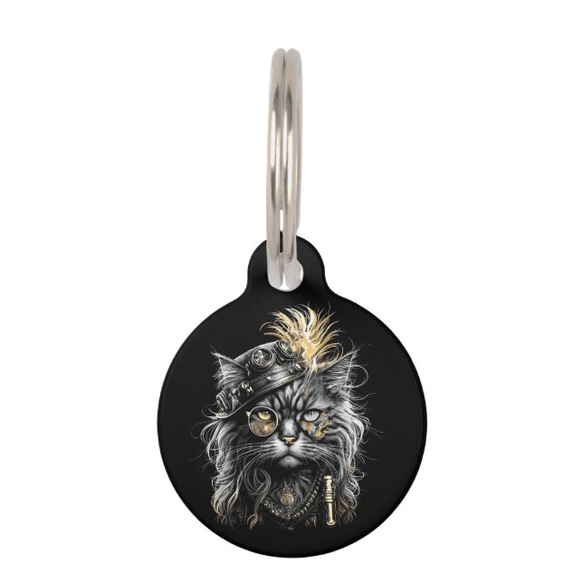 Médaillon Pour Animaux Nom et numéro de dos de chat steampunk génial (Devant)