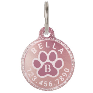 Médaillon Pour Animaux Nom et téléphone du monogramme Étiquette Rose Go