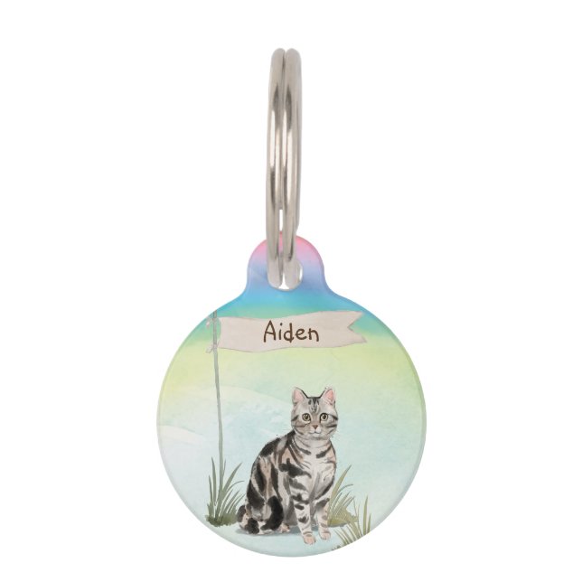 Médaillon Pour Animaux Nom personnalisé American Short cheveux Pet Cat (Devant)