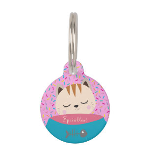 Médaillon Pour Animaux Nom personnalisé Candy Sprinkings Chat