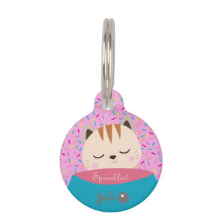 Médaillon Pour Animaux Nom personnalisé Candy Sprinkings Chat