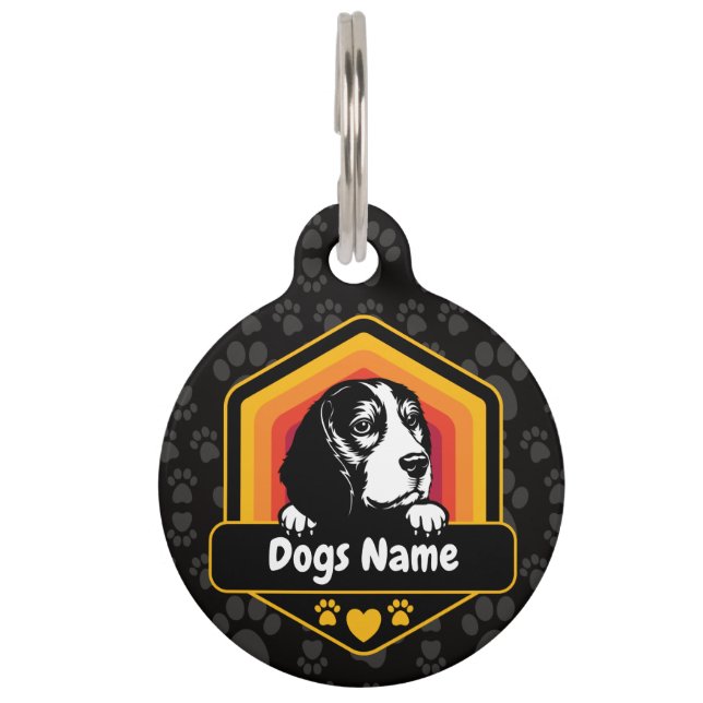 Médaillon Pour Animaux Nom personnalisé Chien Beagle Vintage   (Devant)