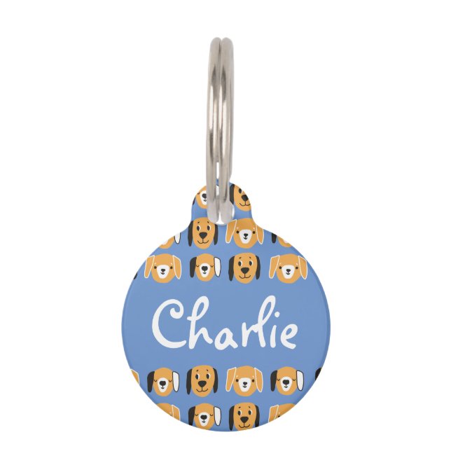 Médaillon Pour Animaux Nom personnalisé du Motif de tête de chien jaune m (Devant)