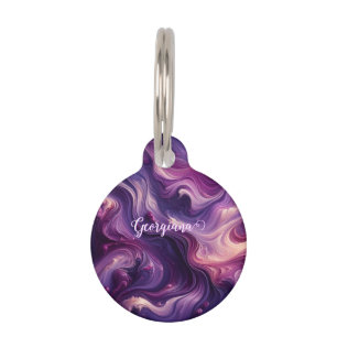 Médaillon Pour Animaux Nom personnalisé Effet peinture violet vibrant