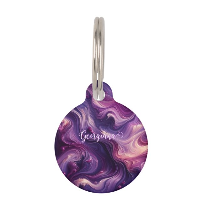 Médaillon Pour Animaux Nom personnalisé Effet peinture violet vibrant (Devant)