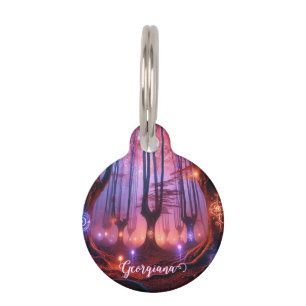 Médaillon Pour Animaux Nom personnalisé Forêt de Whimsigoth enchantée aut