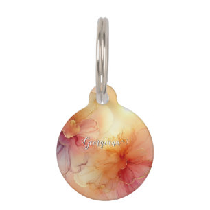 Médaillon Pour Animaux Nom personnalisé Pêcher framboise Floral Alcool En