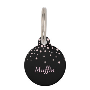Médaillon Pour Animaux Nom rose Lt et Diamants rose Lt sur noir