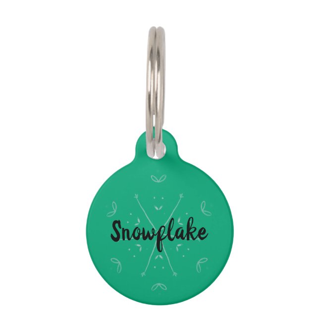 Médaillon Pour Animaux Nom vert d'hiver de flocon de neige (Devant)