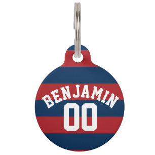 Médaillon Pour Animaux Nombre nommé de rayures de rugby de bleu marine e